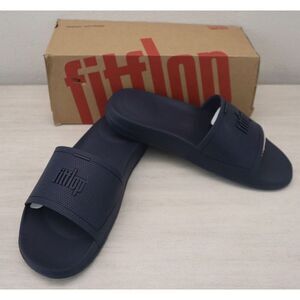 FitFlop EQ3-399-060 Women Sz 8 Midnight Navy Blue Iqushion Rubber Slide Sandals